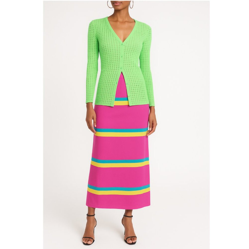 Justice Company Dallas Knit Maxi Skirt Striped Back Slit Colorful Stretch size 2